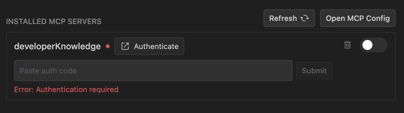 Antigravity OAuth settings with a Paste auth code field and Submit button